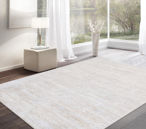 Pasargad Home Amari Collection Hand-loomed Silk & Wool Beige Area Rug For Chic Contemporary Decor   Pdc-112 5x8