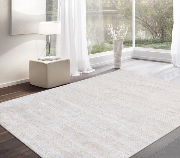 Pasargad Home Amari Collection Hand-loomed Silk & Wool Beige Area Rug For Chic Contemporary Decor   Pdc-112 5x8