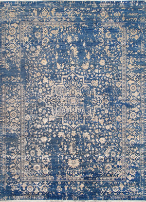 Pasargad Home Transitional Hand-knotted Blue Bamboo Silk & Wool Area Rug For Elegant Living Spaces   Pdc-2059 9x12
