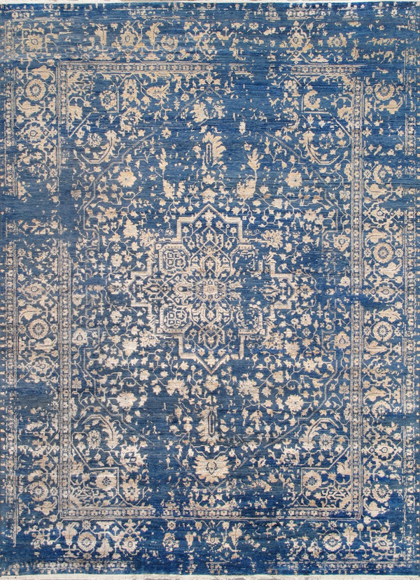 Pasargad Home Transitional Hand-knotted Blue Bamboo Silk & Wool Area Rug For Elegant Living Spaces   Pdc-2059 9x12
