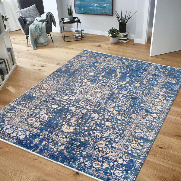 Pasargad Home Transitional Hand-knotted Blue Bamboo Silk & Wool Area Rug For Elegant Living Spaces   Pdc-2059 9x12