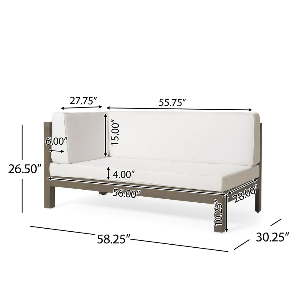 English Elm Brava Acacia Corner Bench Set with Coffee Table Outdoor Cross-back Slatted Design 57967.00WHI-64496.00GRY
