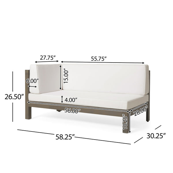 English Elm Brava Acacia Corner Bench Set with Coffee Table Outdoor Cross-back Slatted Design 57967.00WHI-64496.00GRY