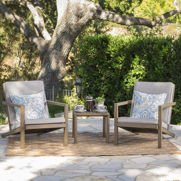 English Elm Christopher Knight Home® - LEAH Acacia 3-Piece Outdoor Chat Set with Water-Resistant Cushions and Slat Paneled Tabletop Beige 40 L x 25.75 W x 18.75 H 60915.00GRY