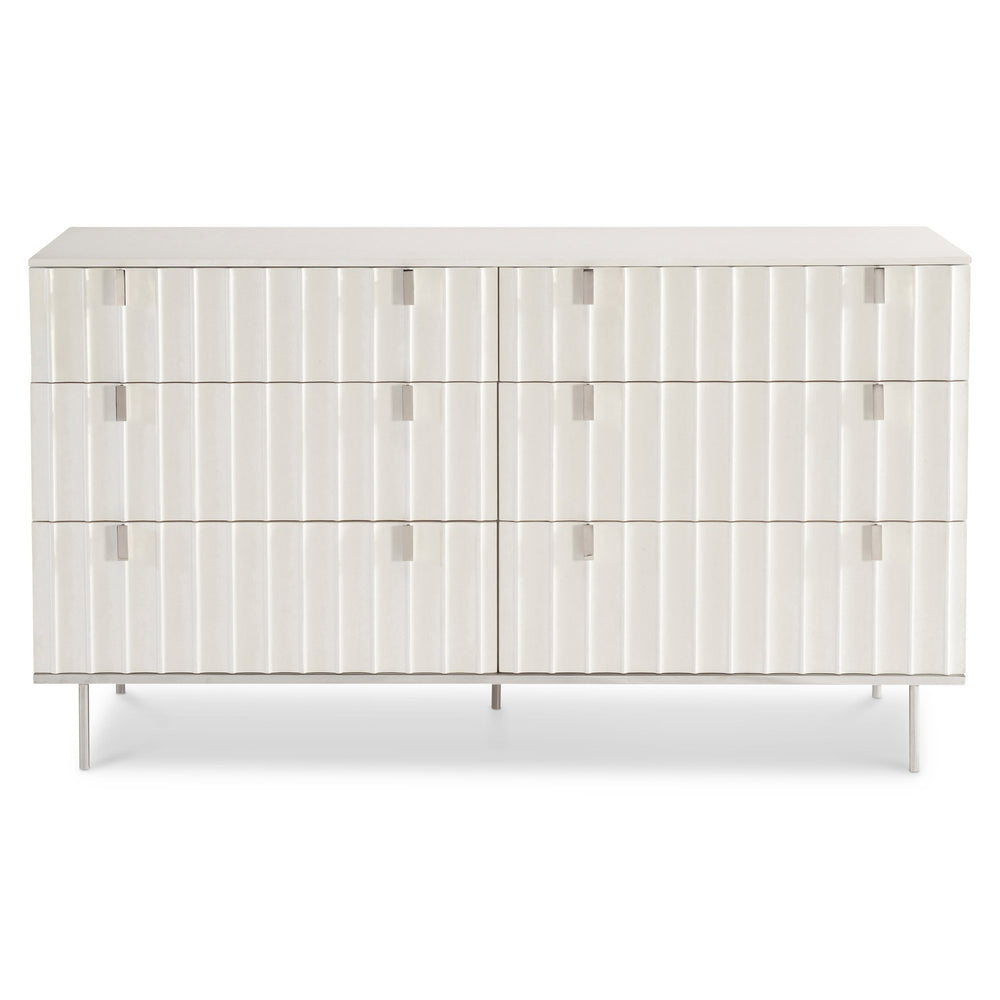 Bernhardt Bernhardt Modulum Faux Stone Dresser With White Adobe Finish, Fluted Soft-Close Drawers, Stainless Base 315042