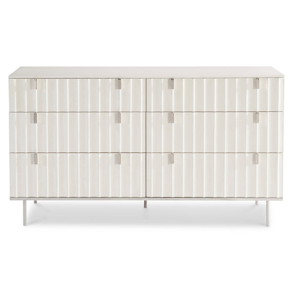 Bernhardt Bernhardt Modulum Faux Stone Dresser With White Adobe Finish, Fluted Soft-Close Drawers, Stainless Base 315042