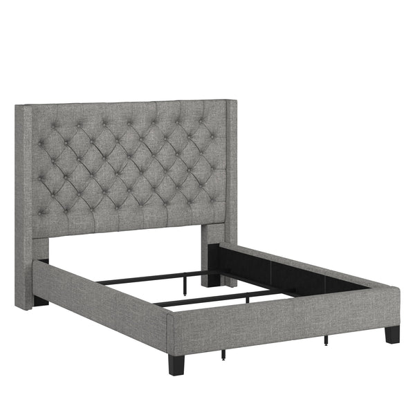 Homelegance By Top-Line Thorin Wingback Button Tufted Bed Grey Linen