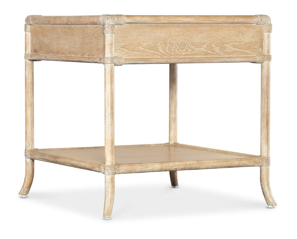 Hooker Furniture Retreat Coastal Pole Rattan End Table With Rope-Wrapped Joints, Dune Oak Veneer, Drawer & Shelf 6950-80213-80