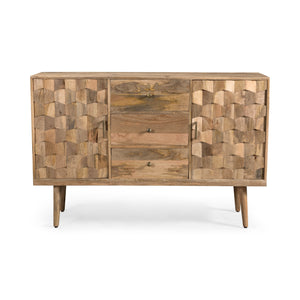 English Elm Christopher Knight Home® - 3 DRAWER SIDEBOARD WITH 2 DOOR Mango Wood Sideboard with 3 Drawers, 3D Tile Weave Doors, Shelves, Natural Finish 66413.00