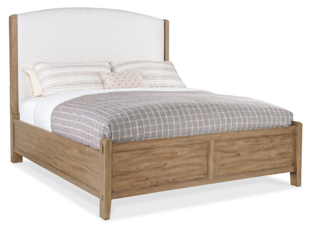 Hooker Furniture Vineyard Queen Upholstered Bed With Pecky Hickory Veneers, White Zin Headboard, Sonoma Finish Elegance 89.50 L x 80.50W x 67.00H 6952-90866-80