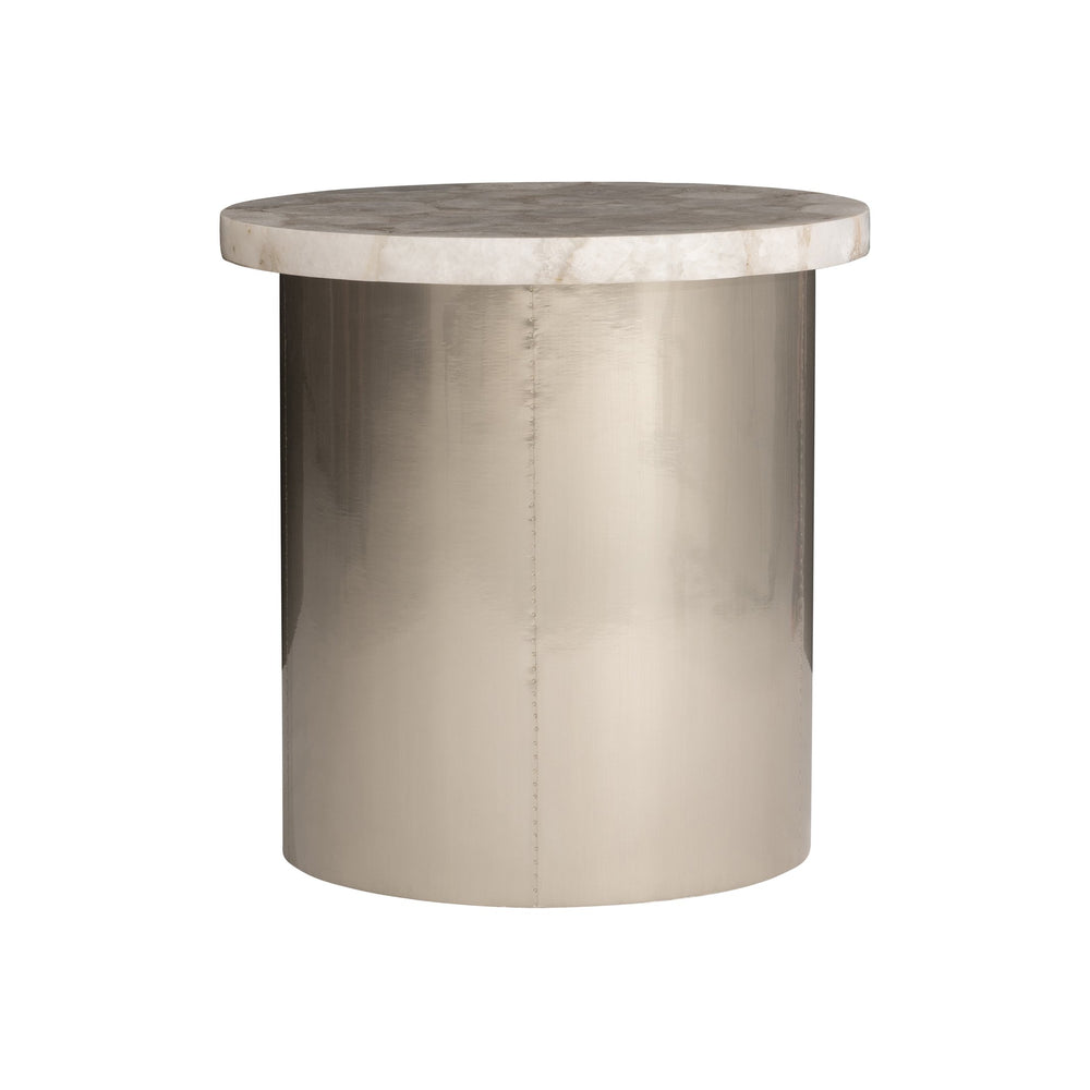 Bernhardt Bernhardt Shimla Side Table With White Agate Top, German Silver Base, Smooth Casters For Mobility 328408