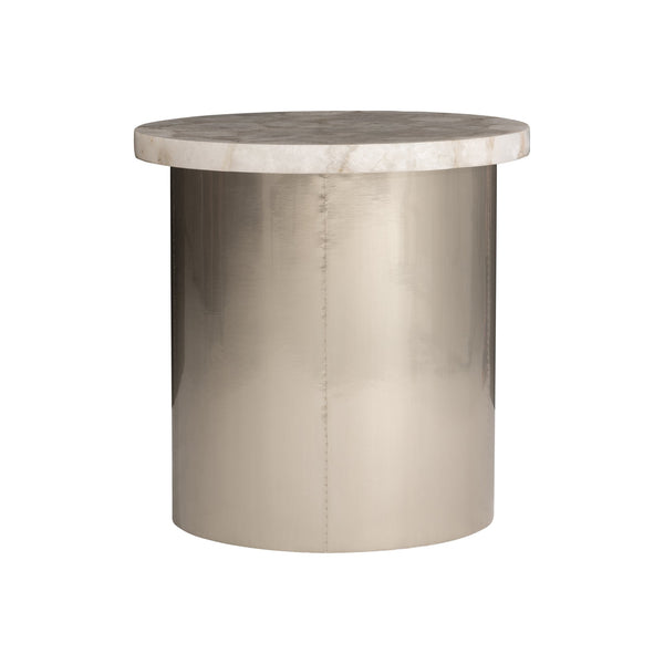 Bernhardt Bernhardt Shimla Side Table With White Agate Top, German Silver Base, Smooth Casters For Mobility 328408