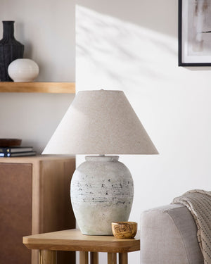Surya Padula Cement Base Table Lamp with Linen Shade for Ambient Bedroom Lighting PDL-001