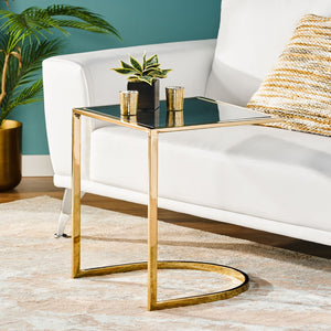 Christopher Knight Home® - Noble House - Biorn Modern Glam Handcrafted Glass Top C-Shaped Side Table, Black and Brass