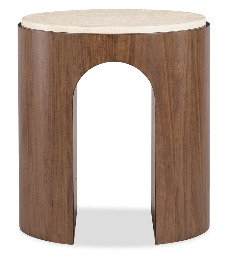 Hooker Furniture Eleana Honed Marble Round End Table With Light Caramel Walnut Base — Sophisticated Accent Piece 22.00 L x 22.00W x 24.00H 7252-80116-85