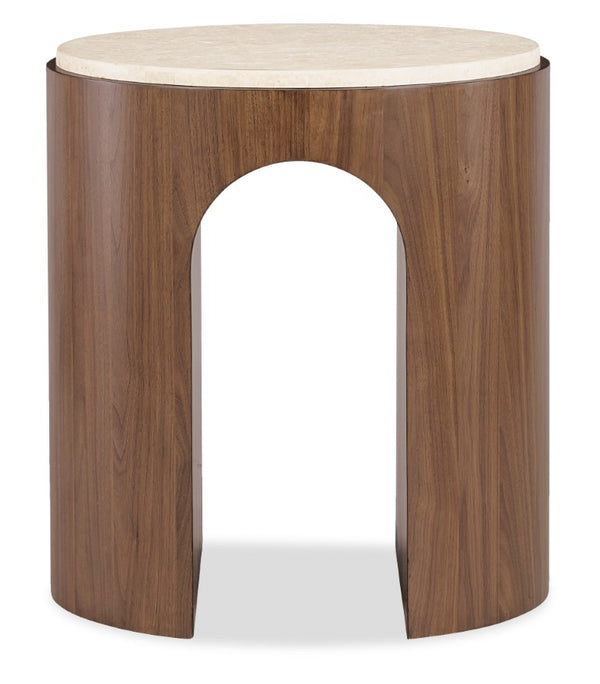 Hooker Furniture Eleana Honed Marble Round End Table With Light Caramel Walnut Base — Sophisticated Accent Piece 22.00 L x 22.00W x 24.00H 7252-80116-85