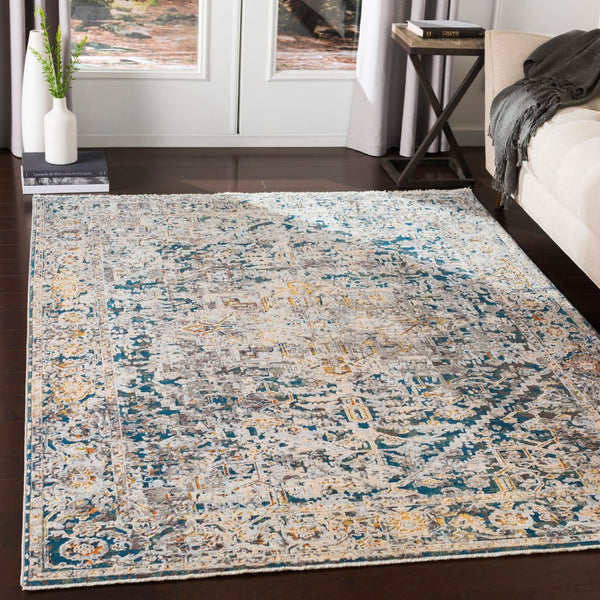 Livabliss Presidential Traditional Fringe Area Rug Polyester Woven Formal Living Room Accent Ice Blue, Blue 7'10" x 10' PDT2300-710103