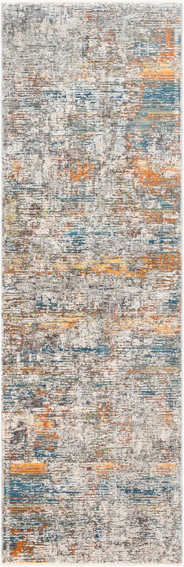 Livabliss Presidential Geometric Fringe Area Rug Mid-century Polyester Pile for Large Living Rooms Blue, Orange 3'3" x 10' PDT2305-3310