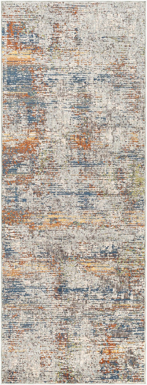 Livabliss Presidential Geometric Fringe Area Rug Mid-century Polyester Pile for Large Living Rooms Blue, Orange 3'3" x 8' PDT2305-338
