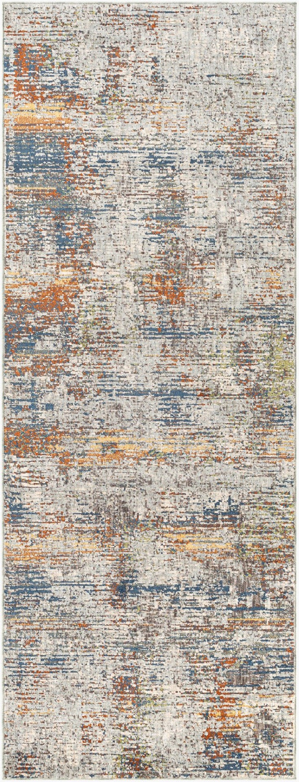 Livabliss Presidential Geometric Fringe Area Rug Mid-century Polyester Pile for Large Living Rooms Blue, Orange 3'3" x 8' PDT2305-338