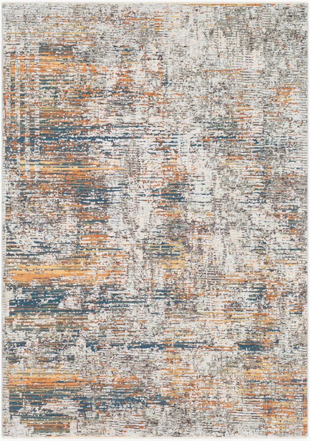 Livabliss Presidential Geometric Fringe Area Rug Mid-century Polyester Pile for Large Living Rooms Blue, Orange 8'10" x 12'10" PDT2305-9131