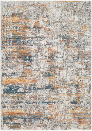 Livabliss Presidential Geometric Fringe Area Rug Mid-century Polyester Pile for Large Living Rooms Blue, Orange 8'10" x 12'10" PDT2305-9131
