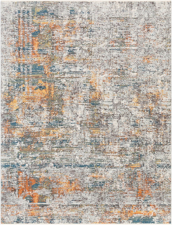 Livabliss Presidential Geometric Fringe Area Rug Mid-century Polyester Pile for Large Living Rooms Blue, Orange 7'10" x 10' PDT2305-710103