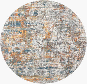 Livabliss Presidential Geometric Fringe Area Rug Mid-century Polyester Pile for Large Living Rooms Blue, Orange 7'10" x 7'10" PDT2305-710RD