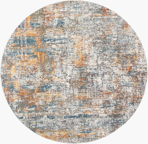 Livabliss Presidential Geometric Fringe Area Rug Mid-century Polyester Pile for Large Living Rooms Blue, Orange 7'10" x 7'10" PDT2305-710RD