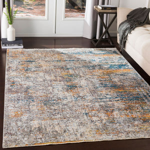Livabliss Presidential Geometric Fringe Area Rug Mid-century Polyester Pile for Large Living Rooms Blue, Orange 7'10" x 10' PDT2305-710103
