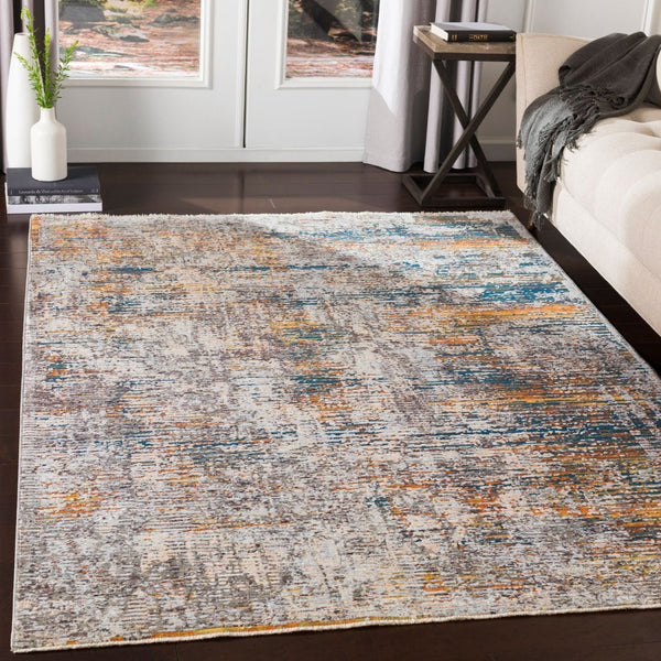 Livabliss Presidential Geometric Fringe Area Rug Mid-century Polyester Pile for Large Living Rooms Blue, Orange 7'10" x 10' PDT2305-710103