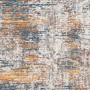 Livabliss Presidential Geometric Fringe Area Rug Mid-century Polyester Pile for Large Living Rooms Blue, Orange 7'10" x 10' PDT2305-710103