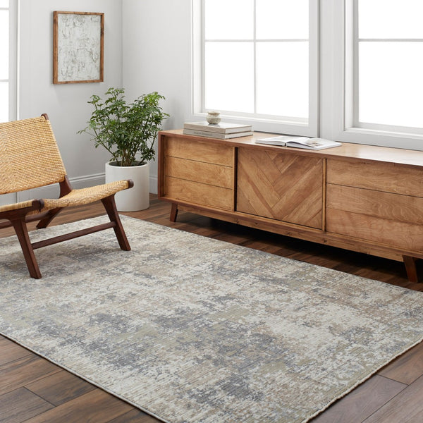 Livabliss Presidential Machine Woven Polyester Accent Rug with Fringe for Entryway or Bedside Ivory, Slate Gr 3'3" x 5' PDT2331-335