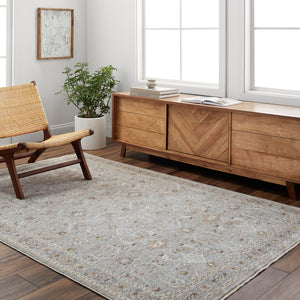 Livabliss Presidential Machine Woven Polyester Area Rug with Fringe Traditional Entryway Accent Pewter, Ivory 8'10" x 12'10" PDT2335-9131
