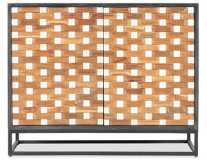 Hooker Furniture Commerce Mango & Bone Woven 2-Door Accent Chest — Rustic Black Case, Soft-Close Doors, Iron Base 7228-50731-89