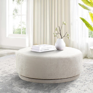 Pasargad Cielo Round Ottoman - Stylish Wood & Fabric Swivel Base in Elegant Beige for Modern Homes