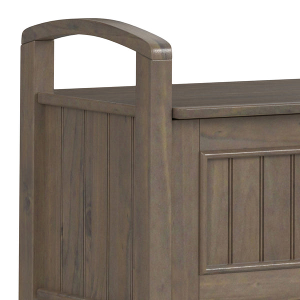 English Elm Lev Smoky Brown Entryway Storage Bench with 3 Doors, Spacious Seat for 2, Solid Wood, Grooved Detail B136P158817