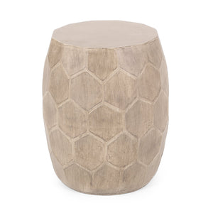 English Elm Outdoor Honeycomb Concrete Barrel Side Table with Organic Sculpted Natural Finish 73443.00