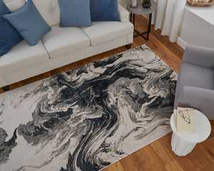 Feizy Rugs Micah Abstract Watercolor Area Rug - Soft, Stain-resistant, Modern Design For High Traffic Spaces Ivory,Black,Taupe Polyester,Polypropylene 69439lpfblkivye10