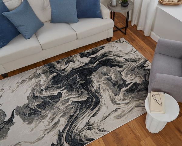 Feizy Rugs Micah Abstract Watercolor Area Rug - Soft, Stain-resistant, Modern Design For High Traffic Spaces Ivory,Black,Taupe Polyester,Polypropylene 69439lpfblkivye10