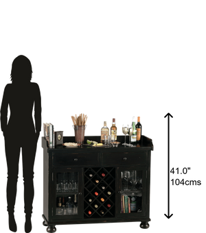 Hekman Furniture 695002 Elegant Wine & Bar Cabinet With Decorative Apron, 14-bottle Rack, And Secure Storage Options Worn Black (Brown Undertone) Cabernet Hill Wine Console 695002