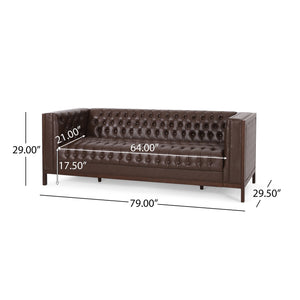 English Elm Christopher Knight Home® - 3 Seater Sofa - Contemporary Mid-Century Design With Button-Tufted Comfort, Dark Brown Pu Upholstery 72144.00ADBRN_72144.00BDBRN