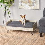 Christopher Knight Home® - Noble House - Bonneville Mid-Century Modern Pet Bed with Acacia Wood Frame, Light Gray and Gray