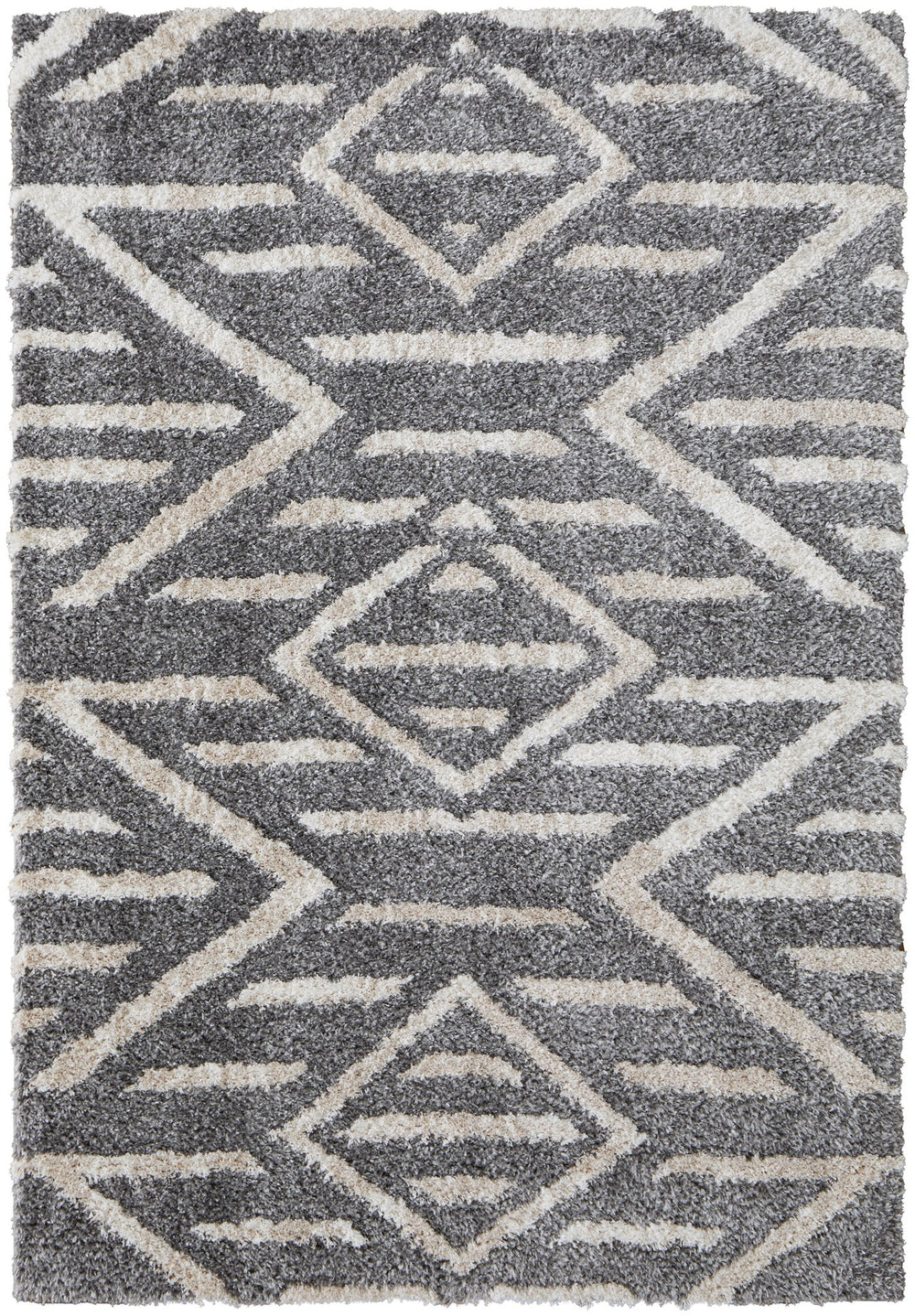 Feizy Rugs Mynka Geometric High Pile Polyester Rug - Stain Resistant, Pet Friendly, Perfect For Any Space Gray,Ivory Polyester Myn39ibfgry000g23