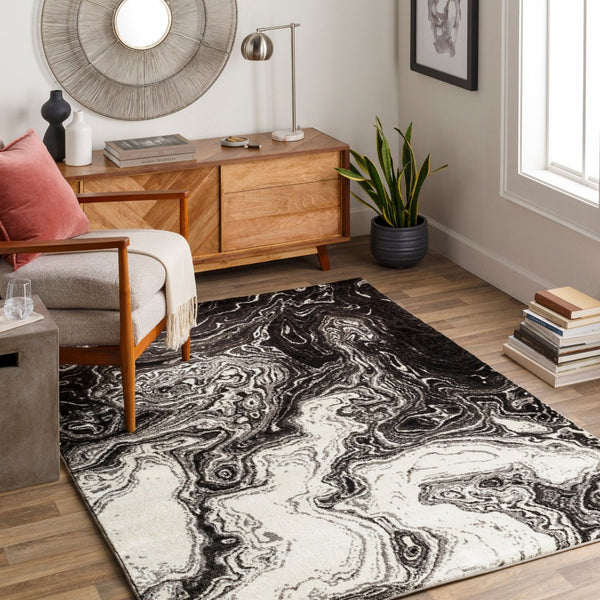 Livabliss Pepin Mid-century Modern Polypropylene Area Rug Turkish Woven for Entryways and Bedrooms Black, Gray 5'3" x 7'7" PEI1014-5376