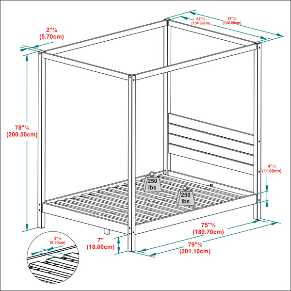 Minimalist Boho Full Canopy Bed with Simple Headboard Natural Pine ISLB6BNP Walker Edison