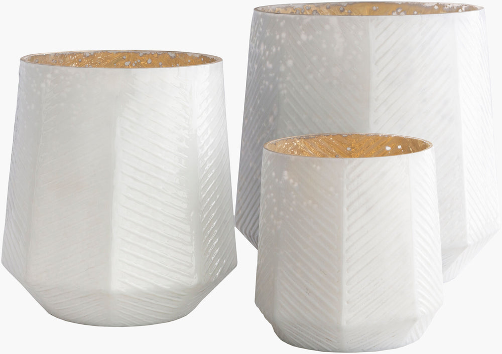 Surya Pearl Decorative Glass Candleholder Set - Modern Home Accent, Handcrafted, Versatile Decor Piece White Glass Pel001-set