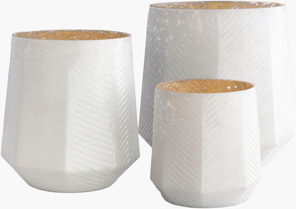 Surya Pearl Decorative Glass Candleholder Set - Modern Home Accent, Handcrafted, Versatile Decor Piece White Glass Pel001-set