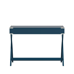 Homelegance By Top-Line Beatrix X-Base Wood Accent Campaign Writing Desk Blue MDF