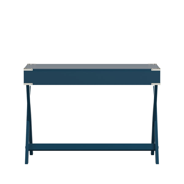 Homelegance By Top-Line Beatrix X-Base Wood Accent Campaign Writing Desk Blue MDF